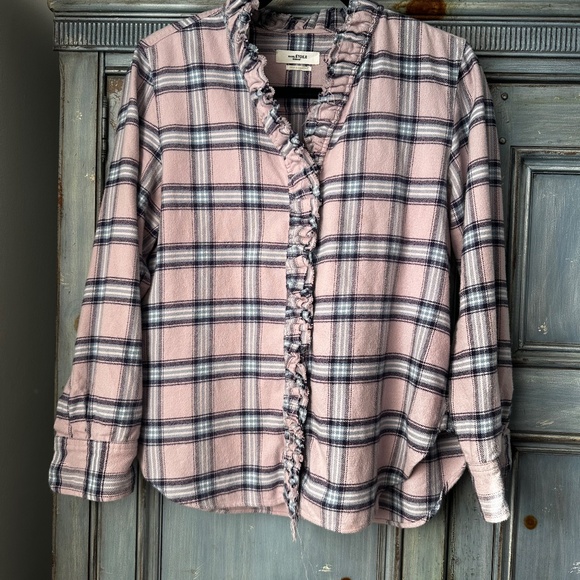 Isabel Marant Etoile Awenty Pink Plaid Flannel Shirt Size 44 - Picture 3 of 11